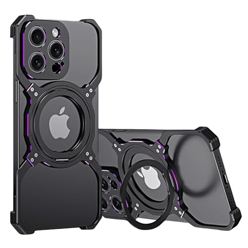 JUNENTER �d�b 15 Pro Max/15 Pro/15 �p���^���t���[�����X�P�[�X�AMagSafe �ƌ݊�������R���O���[�h�̋��ɂ̑ϋv���ϏՌ��P�[�X�A360 �x��]���鎥�C�X�^���h�t���A�u���b�N 3,15 Pro