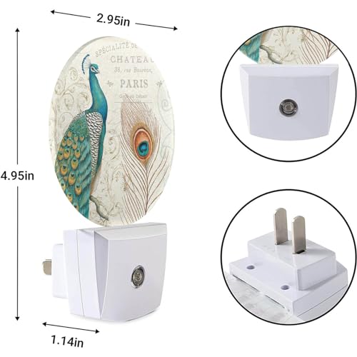 Image of EKOBLA Peacock Night Light, Peacock Feather Retro Night Lights Plug Into Wall with Auto Sensor, 0.5W Sleep Friendly for All Ages