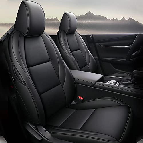 IKABEVEM Custom Fit for Mazda CX-30 Seat Covers 2020 2021 2022 2023 CX30 Car Seat Covers Full Set Black Faux Leather Compatible Airbag Easy to Install Breathable…