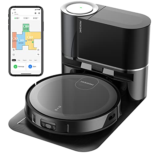 proscenic X1 Aspirateur Robot, Robot Aspirateur Laveur 2 en 1 Station d'auto-vidage, Navigation Intelligent, Nettoyage Personnalisé, idéal pour différents Type de Sol/Poils Contrôle APP, SIRI, Alexa