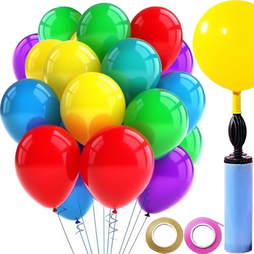 Image of Thickened Balloons 100Pcs Birthday Balloons Assorted Colors 12 Inch Colorful Rainbow Balloon Party Latex Balloon with Pump