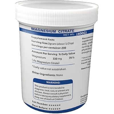 Food Grade Magnesium Citrate Powder, Vegan unflavored Magnesium Citrate Powder 400 Grams