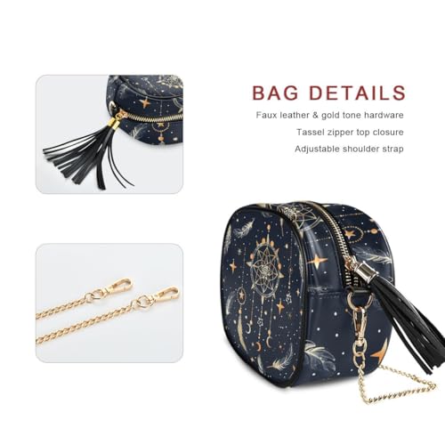 ALAZA Women's Dream Catcher and Stars PU Leather Crossbody Bag Shoulder Purse with Tassel2