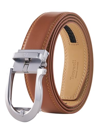 Image of Tonywell Men's Leather Ratchet Belt, 1 3 /8 inch Adjustable Dress Belt, Trim to Fit