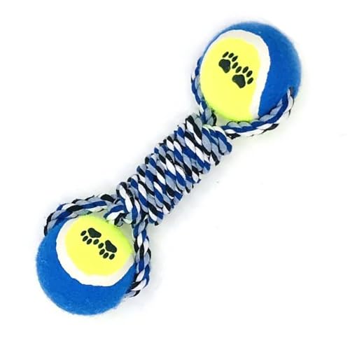 Image of Dog and Puppy Toy Set - Tail, Chew, Teething, Rope, and Tug Toys for Small to Medium Dogs - Washable Cotton Pack (Tennis DUMBLE)