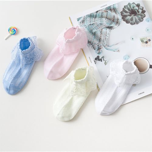Girls Ruffle Lace Frilly Socks, Princess Lace Top Mesh Dress Sock, Breathable Ruffle Princess Short Socks, 1t -14 Years4