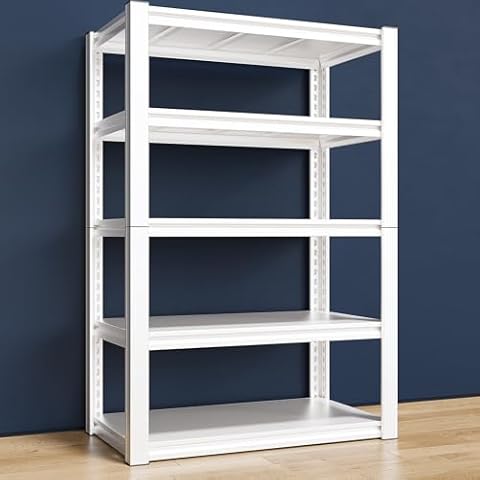 Raybee 72" H Metal Shelving Unit Load 2000LBS,Adjustable Heavy Duty Storage Shelves Utility Rack for Closet,Pantry,Kitchen,Garage,72" H x 31.7W x16.3D,White Cover