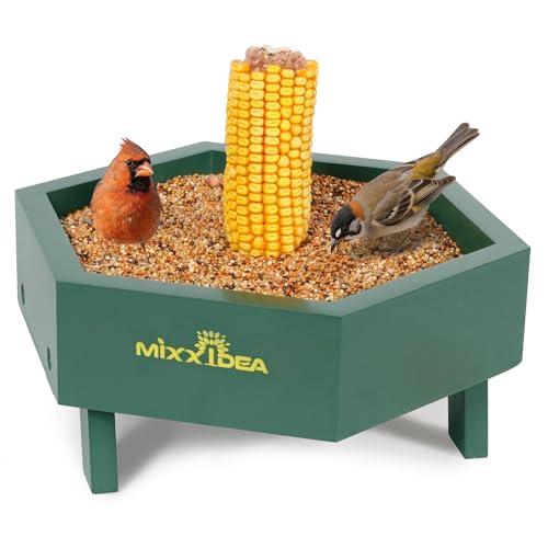 MIXXIDEA Ground Bird Feeder for Outdoors Wooden Mesh Seed Tray for Bird Feeders Great Attracting Garden Yard Decoration for Wild Birds Squirrels Chicken Dove Green