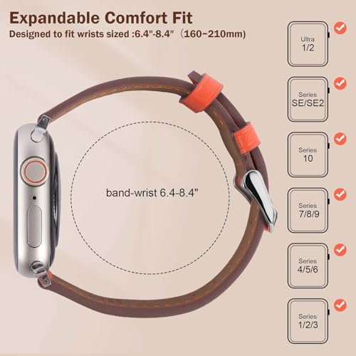 Genuine Leather Band Compatible with Apple Watch Bands for Women Men 49mm 46mm 45mm 44mm 42mm 41mm 40mm 38mm, Soft Leather Replacement Strap for iWatch Ultra/SE/Series 11 10 9 8 7 6 5 4 3 2 1