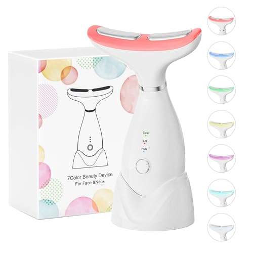 Facial and Neck Massager,7 Color LED Light Therapy for Face,Face Lift Device,Beauty Face Massager Tools for Skin Care (White)