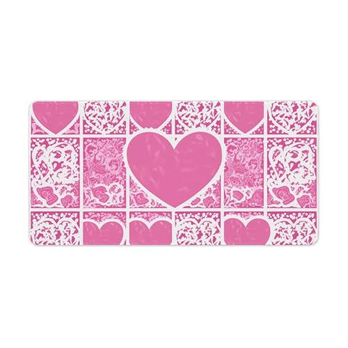 Tapis de souris grande taille rose et blanc antidérapant pour bureau