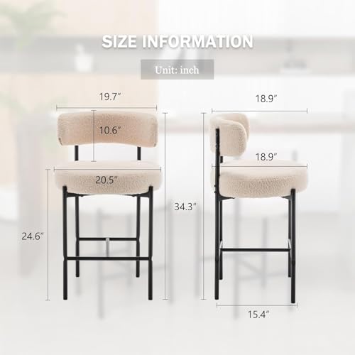 Image of Cinxzar Boucle Bar Stools Set of 3, Beige Counter Height Bar Stools with Backs, Modern Barstools for Kitchen Island, Pub, Club