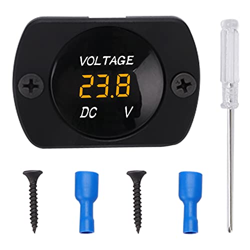 YIXISI Wasserdichtes Auto Voltmeter mit LED Digital Anzeige und Montageplatte, DC 12V 24V Rundes Spannungsmessgerät mit Klemmen, Mini LED Spannungsprüfer für Boot Fahrzeug Motorrad LKW ATV UTV, Orange