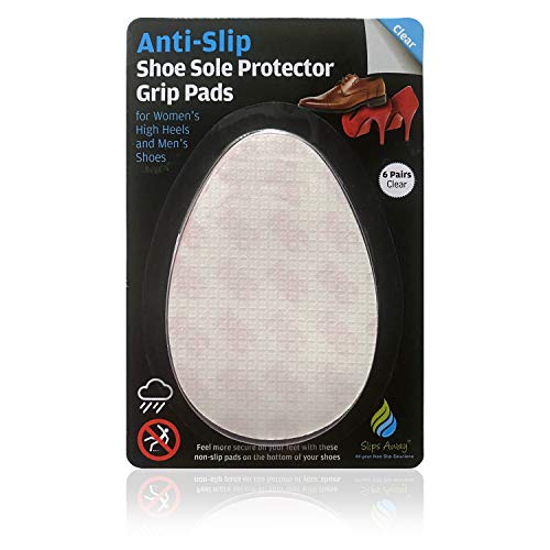 Non Slip Shoe Grips 6x Pairs - Strong 3m Adhesive - Weather Resistant Indoor/Outdoor Rubber Anti Skid Pads - Sole Protectors - UK Brand - Mens,Ladies,Kids Shoes - Slips Away® (Clear)