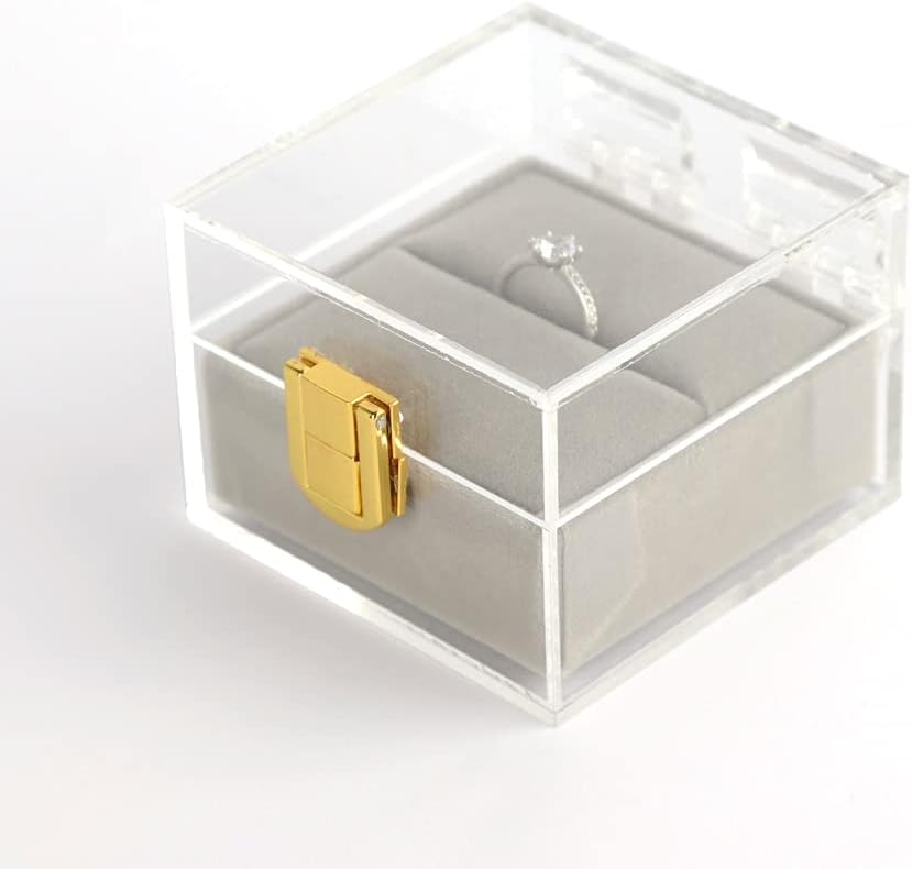UNIMARCAL Proposal Engagement Ring Box for Wedding Ceremony - Modern style Premium Clear Mrs Ring Bearer Box-Handmade Cristal acrylic for Proposal, Wedding,gift,Display Decoration Single ring boxes