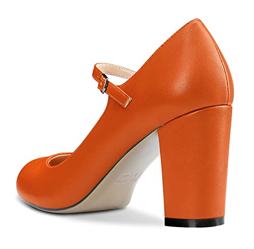 HEUIVZAR Women Pumps Mary Jane Round Toe Block Chunky Mid High Heel Ankle Strap Dress Shoes Office Party Wedding Matte 3 Inch3