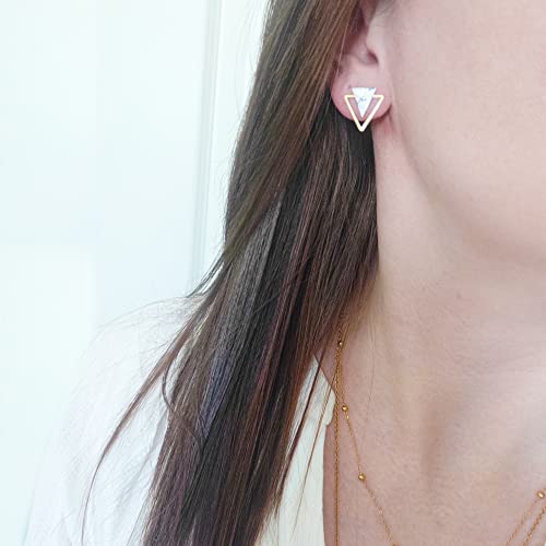 Boucles d'oreilles triangle acier inoxydable imitation marbre puces