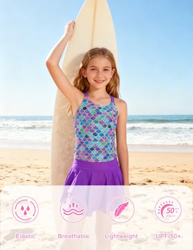 Image of ALISISTER Girls Tankini Swimsuit Two Piece Bathing Suits Summer Beach Swimwear with Shorts for 7-12 Years