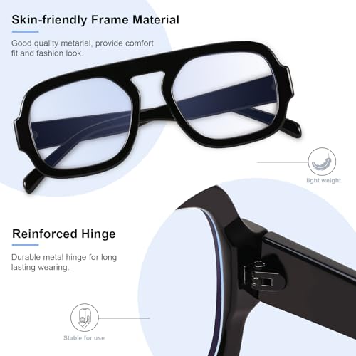 Image of Aviator Blue Light Blocking Glasses for Women Men Square Flat Top Computer TV Eyeglasses Anti Eyestrain