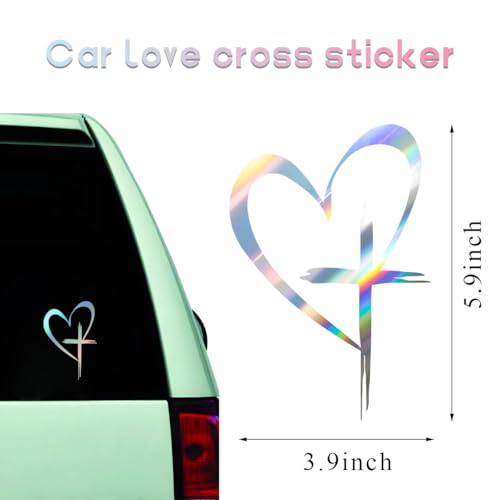 Image of DXNQ Love Cross Sticker Decal, 8.7''x6'' Waterproof Vinyl Love Heart Cross Stickers Car Bumper Decals, Decoration Stickers for Car Window Wall Laptop Notebook, Car Accessories (Colorful, Small)