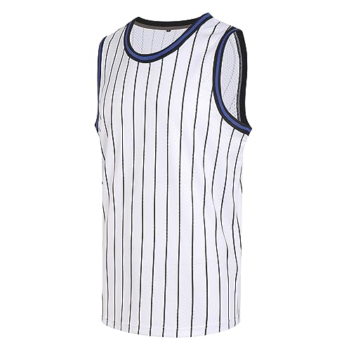 DEHANER Blank Men Women Basketball Jersey Training Practice Sports Tops Mesh Shirts Cool Streetwear,Black Pinstripe-White Jersey,Men Size Small