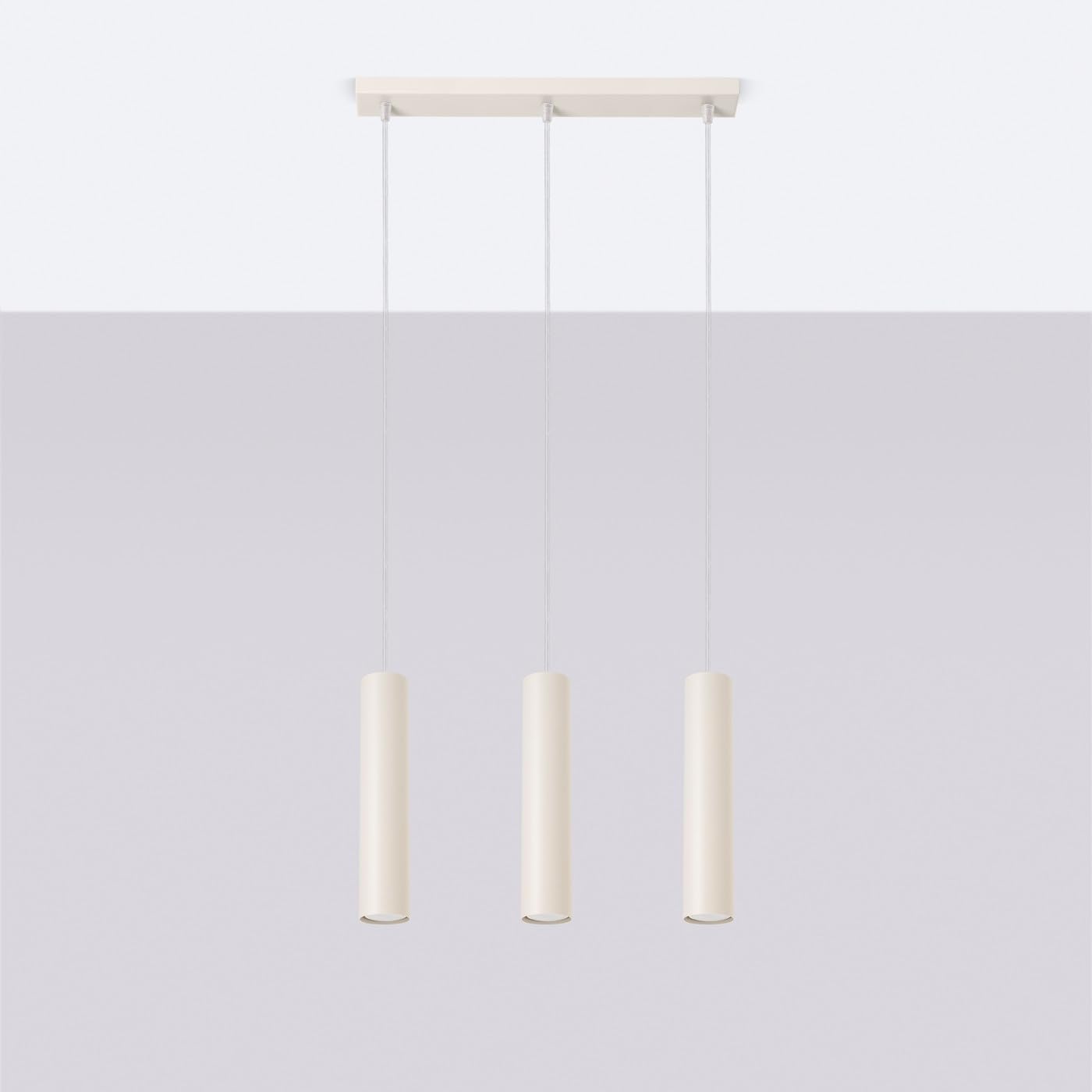 SOLLUX lighting Lampada Da Soffitto Lampada Da Sospensione Di Acciaio 3 Paralumi 45 x 6 x 98 cm Beige Lagos