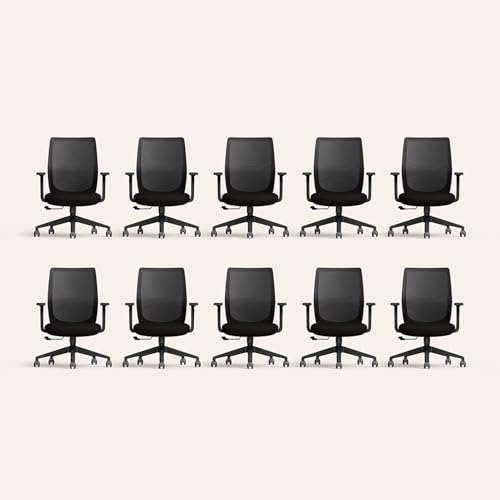 Image of Interio by Godrej Curv Premium Mesh Wide Back Ergonomic Chair for Work from Home /Study | 1 Year Warranty | Height Adjustable Chair | Heavy Duty PP Base | DIY Installation (Set of 10, Black)