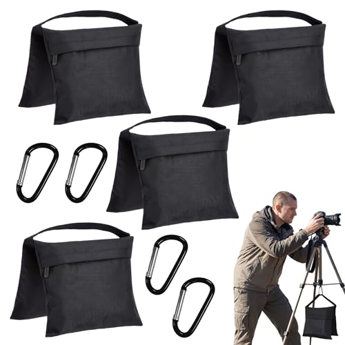 4Pcs Photographic Sandbag Set - Heavy Duty Saddlebag Design with Double Zipper Secured Weight Bags for Professional Studio Equipment Stability, Ideal for Light Stands & Tripods, Max Load Capacity 15kg