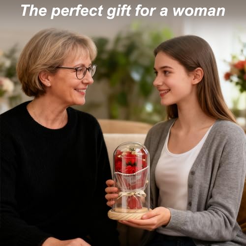 Trendecor Eternal Rose Valentines Gifts for Her Valentine's Day,Eternal Rose Flower Birthday Giftswith LED Light Rose Flower in Glass Dome Present for Women Mum Wife Girlfriend - Image 2