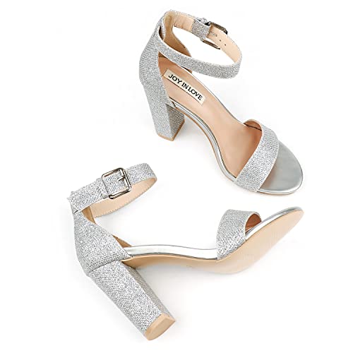 Image of JOY IN LOVE Womens 3.5 inch Chunky Block High Heels Ankle Strap Heeled Sandals