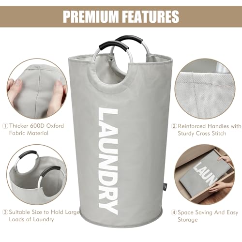 DOKEHOM 90L Large Laundry Basket, Collapsible Laundry Bag, Freestanding Tall Clothes Hamper, Foldable Washing Bin (Grey) by DOKEHOM - Image 6