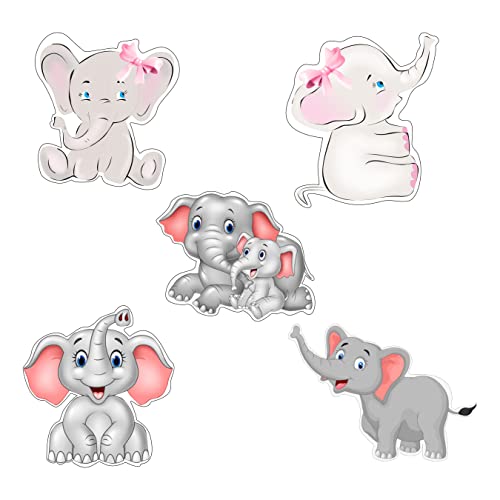 Image of Pretty UR Party Baby Elephant Theme Paper Cutouts for Birthday Parties, Dumbo Party Supplies decor, Birthday Party Decoration, Cut-Outs for Rooms, Boards - Pink Grey (10 pcs)