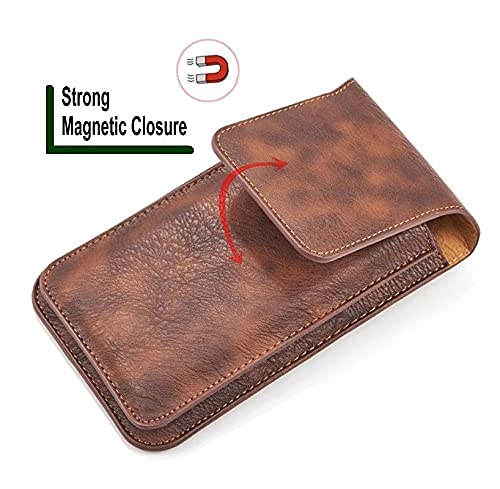 Image of ELICA Brown Pouch Genuine Leather Double Mobile Pouch Waist Bag Pack for 6.5 inch and 5.5 inch Mobile Compatible for vivo V2101