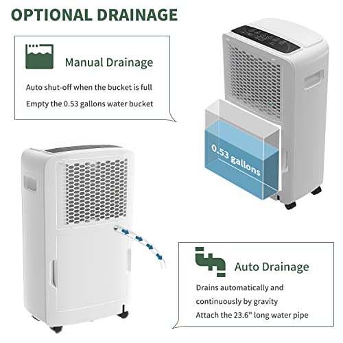 Image of Shinco 40 Pints Dehumidifier for Home and Basements, 2000 Sq.Ft Dehumidifiers with Drain Hose, Auto or Manual Drainage, Auto Defrost, Quietly Remove Moisture, Intelligent Humidity Control, 24HR Timer