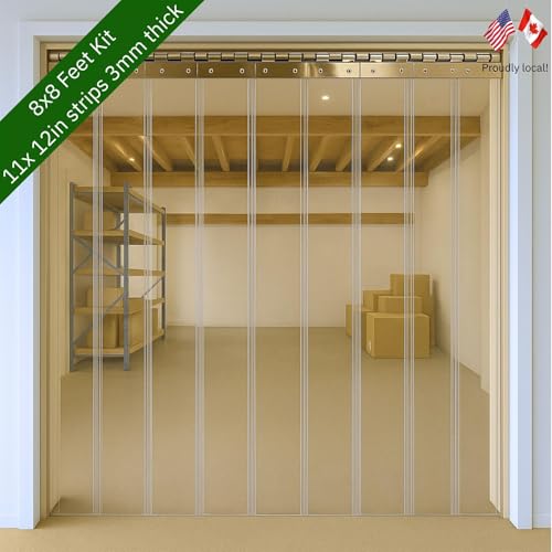 Image of Byson PVC Strip Curtain Door Kit 8 x 8 Feet (2.4 x 2.4 Meters) Coldroom Warehouse Catering Vinyl Heavy Duty Plastic Curtain Kit with 11 Strips (3mm Thick and 300mm Wide)