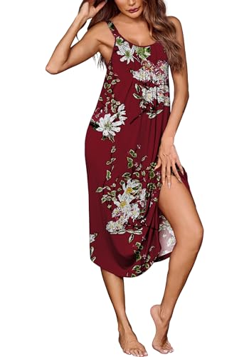 Image of Ekouaer Women's Sleeveless Nightgown Long Nightgowns for Women Full Slip Soft Nightshirt Wide Strap Sleepwear Lounge Dresses