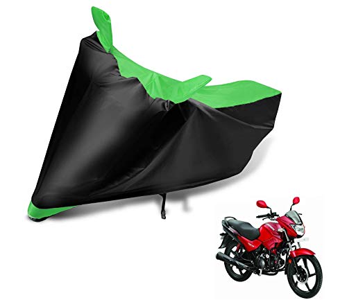 Image of Auto Hub Bike Cover Compatible with Hero Glamour with Mirror Pocket, Dustproof, Heat Resistant, Triple Stitched, Glamour Bike Cover- Black, Green