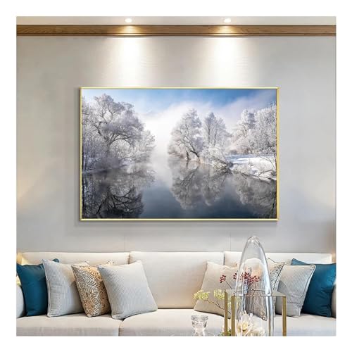 Toile d'art moderne paysage rivière hivernale impression haute définition