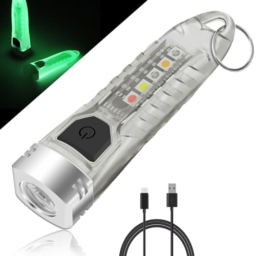 MVIOCS V1 Mini Schlüsselanhänger LED Taschenlampe, 400LM Leistungsstarke 12 Modi mit UV Rot Blau Gelb Seitenlicht, Wiederaufladbare Notfall EDC Taschenlicht für den täglichen Gebrauch, Outdoor