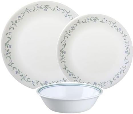 Corelle City Block - Juego de vajilla de 12 piezas resistente a astillas, servicio para 4, 12 piezas, color negro