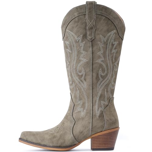Image of IUV Cowboy Boots For Women Western Cowgirl Boots with Chunky Heel Mid Calf Snip Toe Ideal for low insteps