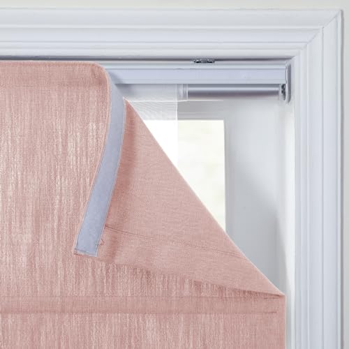 Image of TWOPAGES Isabella No Drill Cordless Roman Shade Linen Textured Cotton Roman Blind for Windows, Custom Made Room Darkening Blackout Roman Window Shade, Hardware Included, Coral Red, 1 Piece