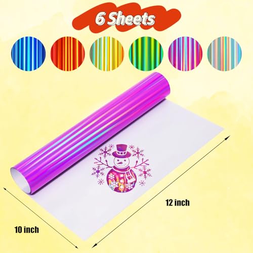 Image of Holographic HTV Heat Transfer Vinyl Metallic Holographic Vinyl Gold Iron HTV 6 Sheets 10 x 12inch Iron On Vinyl for T-Shirts DIY Design, Silhouette Cameo & Heat Press Machine