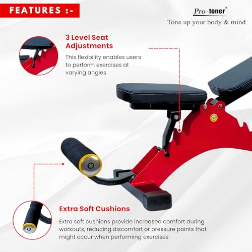 Image of Protoner Professional Adjustable Bench for Home Gym Fitness, Multiple Adjustment Levels. 400 kg capacity