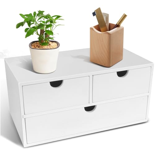 Charmewooden Desk Organizer with Drawers Countertop Drawer Organizer Drawers for Desk Top Home Office Workspace Bathroom Toiletries Supplies (white)