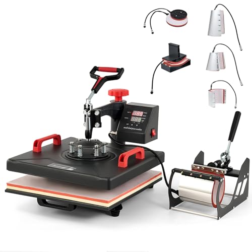 CREWORKS Prensa de Calor Multifuncional 8 en 1 Maquina de Sublimación 38X38CM con Pantalla LED, Giratoria 360° Máquina de Transferencia de Calor para Camisetas (38x38cm 8 en 1 Avanzada)