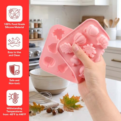 Image of 2 Pcs Thanksgiving Silicone Molds, Thanksgiving Chocolate Molds, Fall Pumpkin Maple Leaf Acorn Mold for DIY Cake, Chocolate, Candy, Jelly, Wax Melt, Ice Cubes