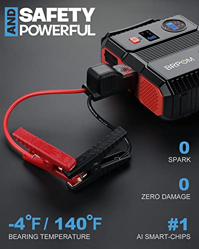 Brpom Car Jump Starter With Tire Inflator, 150Psi 3000A Peak (Up To All Gas Or 8.0L Diesel Engine, 50 Times) Portable Air Compressor 12V Auto Booster Battery Jump Box #TOP4
