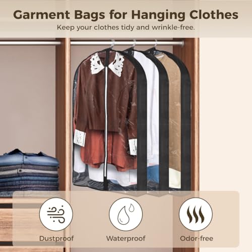 5-Pack Garment Storage Bags, 23.6” X 3.9” X 39.4”, Clear Waterproof Covers for Jackets, Sweaters, and Coats3