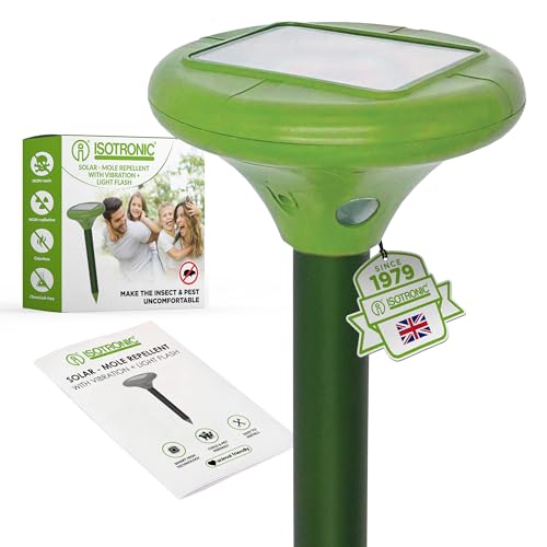 ISOTRONIC Solar Mole Scarer, Effective Vibrasonic Deterrent against Mole, Mouse, Rat, Ant, Vole, Snake - High Frequency Outdoor Repeller - Pack of 1 Pcs.